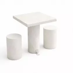Table de pique-nique carrée en béton blanc - 2 places