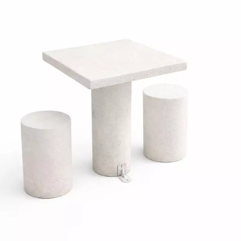 Table de pique-nique carrée en béton blanc - 2 places