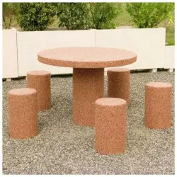 Table ronde de pique-nique avec tabouret en béton finition gravillons Table ronde de pique-nique avec tabouret en béton finition gravillons