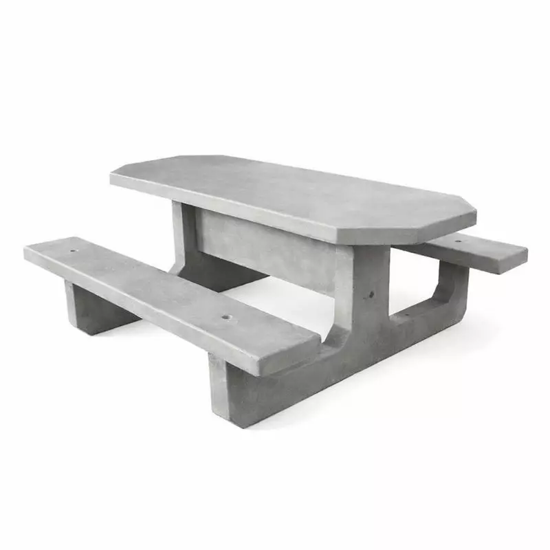 Table de pique nique en béton gris naturel octogonale avec bancs