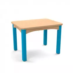 Table scolaire pour maternelle plateau rectangle en hêtre et pieds coloris bleu