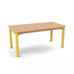 Table d'écolier plateau vernis et piétement jaune