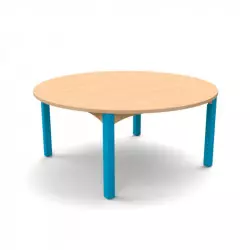 Table ronde scolaire piétement bleu plateau hêtre