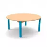 Table ronde scolaire piétement bleu plateau hêtre