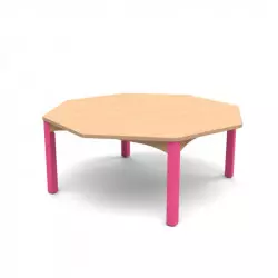Table scolaire octogonale avec piétement framboise