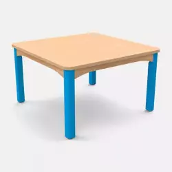 Table scolaire carrée avec piétement bleu