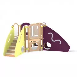 Structure de motricité crèche grand modèle d'angle- Finition prune/vert