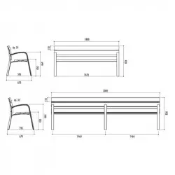 Schéma des bancs publics en bois MODO Schéma des bancs publics en bois MODO