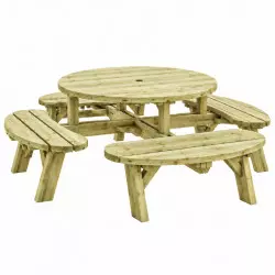Table pique-nique ronde en bois 8 places