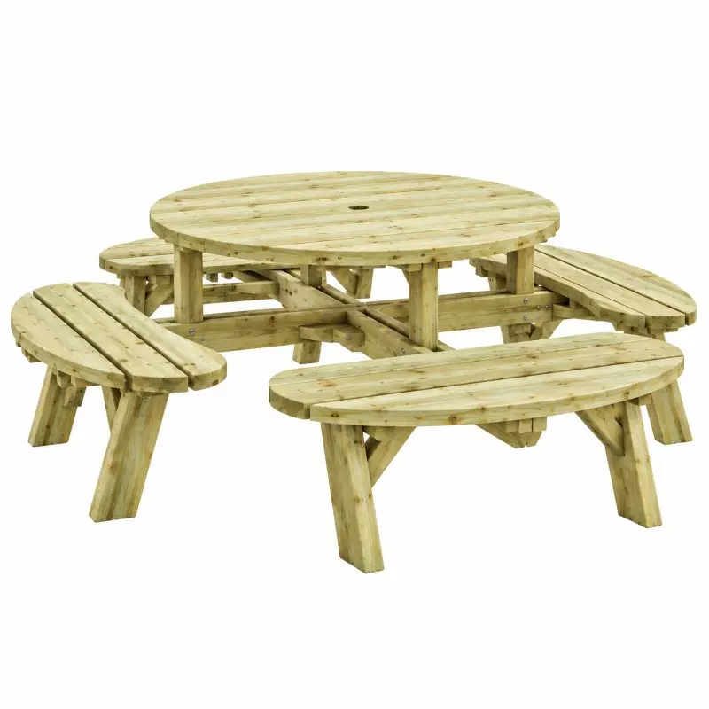 Table pique-nique ronde en bois 8 places