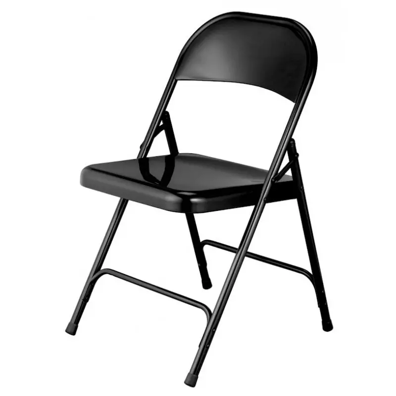 Chaise pliante en métal noir, pratique et légère
