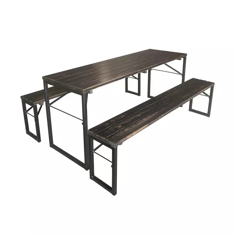 Ensemble brasserie au style Industriel (1 table et 2 bancs)