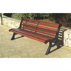 Banc communal en lames de bois exotique et pieds fonte BASTIDE