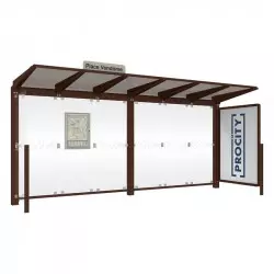 Abribus Venise PROCITY - Longueur 5000 mm - Avec bardage + vitrine