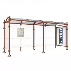 Abri arrêt de bus Province PROCITY - 5000 mm - avec bardage+vitrine - pommeau inox