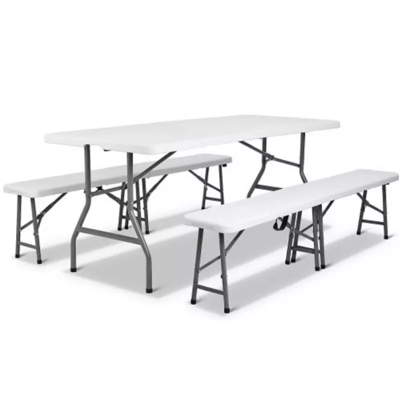 Ensemble de 10 tables pliantes polypro 183x76 cm et 20 bancs pliants polypro