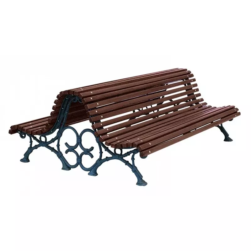 Banc public en bois exotique et fonte ROMANTICO Double