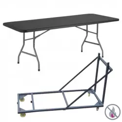 Lot de 20 tables pliantes polypro 183x76 cm gris et chariot - GREY EDITION® Lot de 20 tables pliantes...
