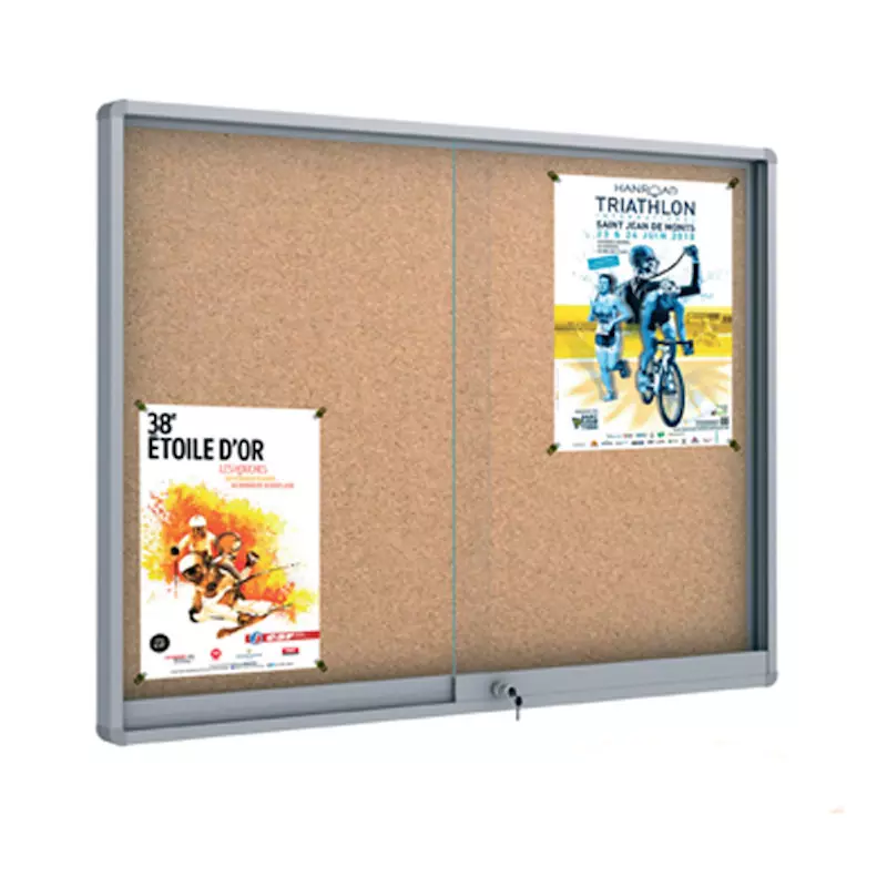 Vitrine d'affichage portes coulissantes et fond liège