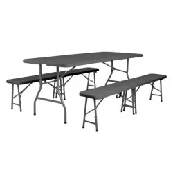 Lot de 10 tables et 20 bancs en polypro - Grey Edition®