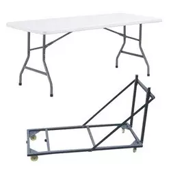 10 tables pliantes polypro 152 x 76 cm avec 1 chariot de transport