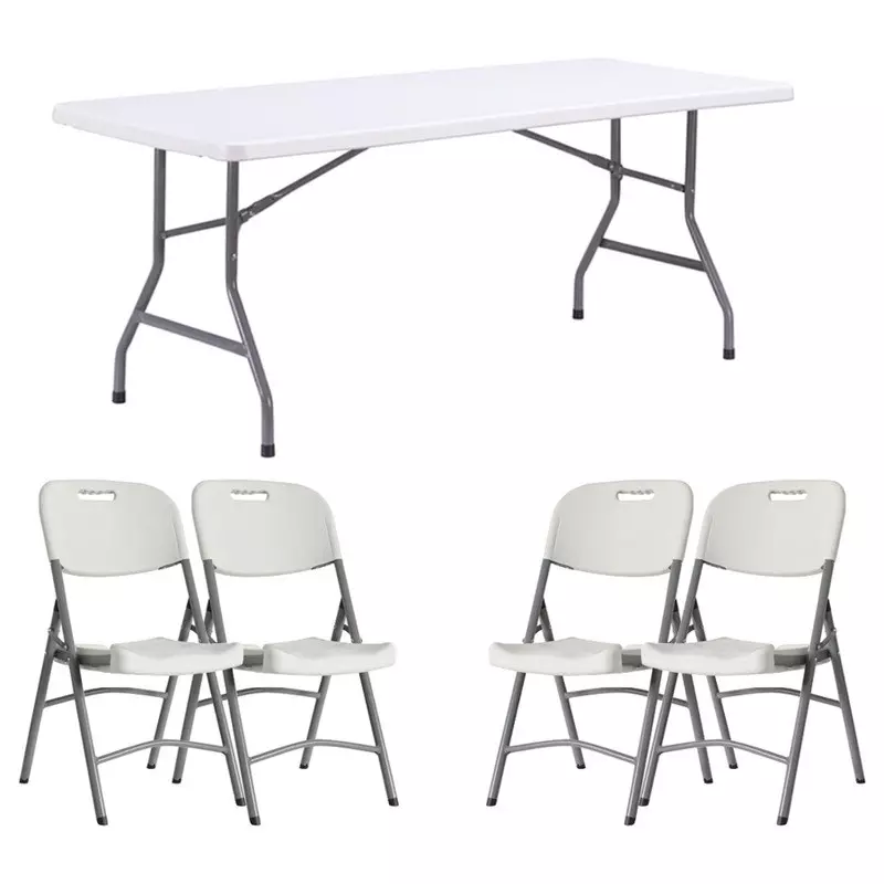 Lot de 10 tables blanches 183x76 cm et 60 chaises pliantes