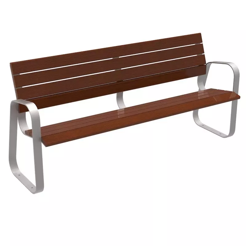 Banc public bois et inox avec accoudoirs