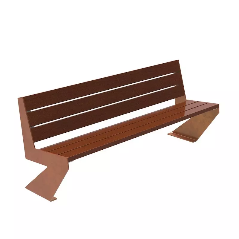 Banc urbain moderne en bois et acier Corten