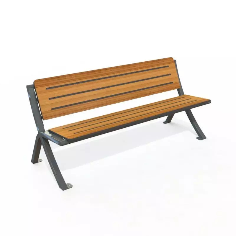 Banc public extérieur en stratifié compact aspect Teck