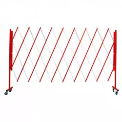 Barrière extensible rouge et blanche sur roulettes