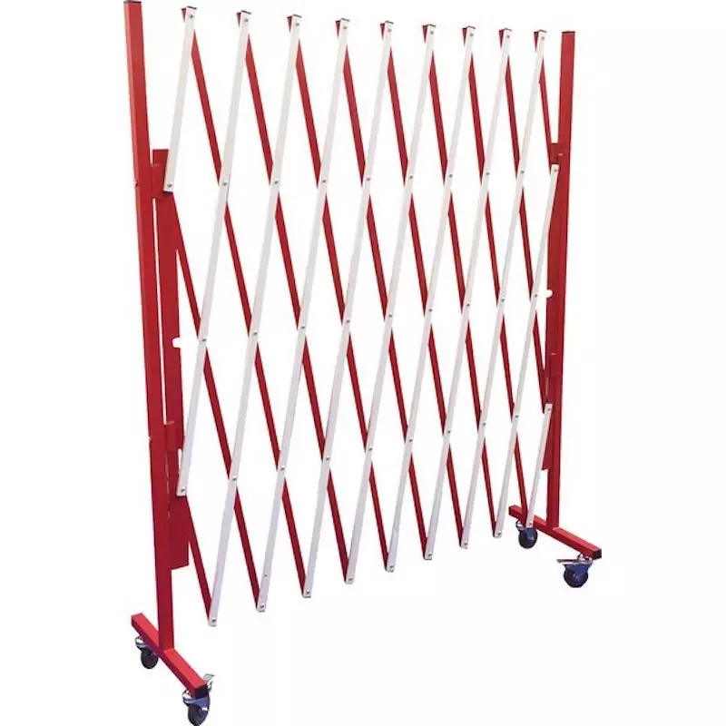 Barrière extensible rouge et blanche sur roulettes