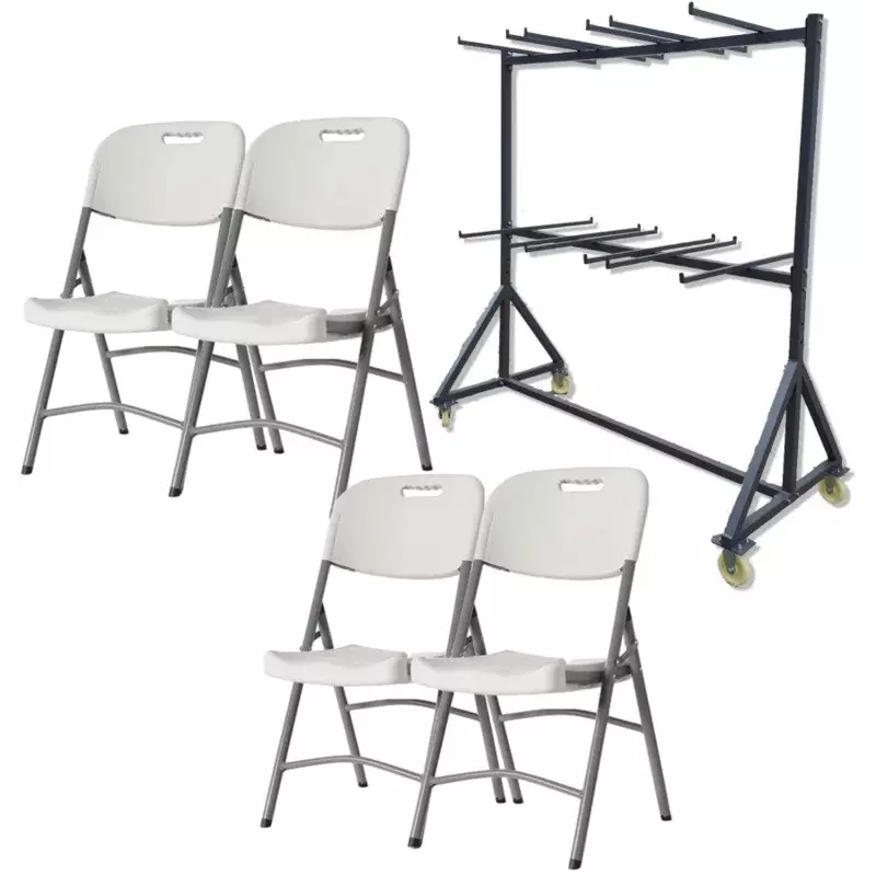 Lot de 40 chaises pliantes polypro blanche et un chariot de transport