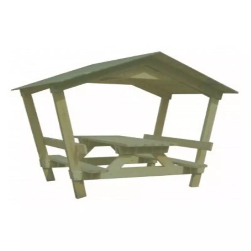 Table pique-nique en bois avec toiture