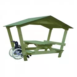 Table pique-nique en bois avec toiture