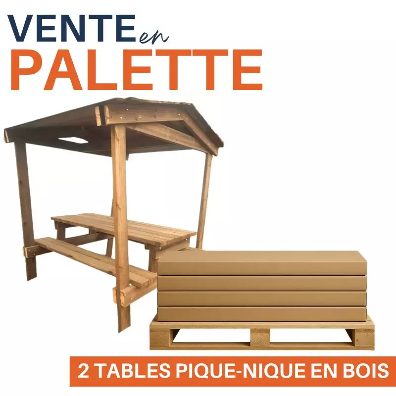 Table de picnic en bois avec toit - vente à la palette Table de picnic en bois avec toit - vente à la palette