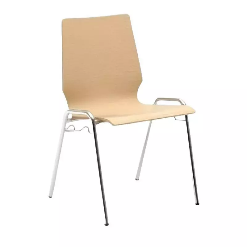 Chaise à coque en hêtre empilable avec pieds chromés