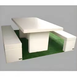 Ensemble table et bancs en béton blanc