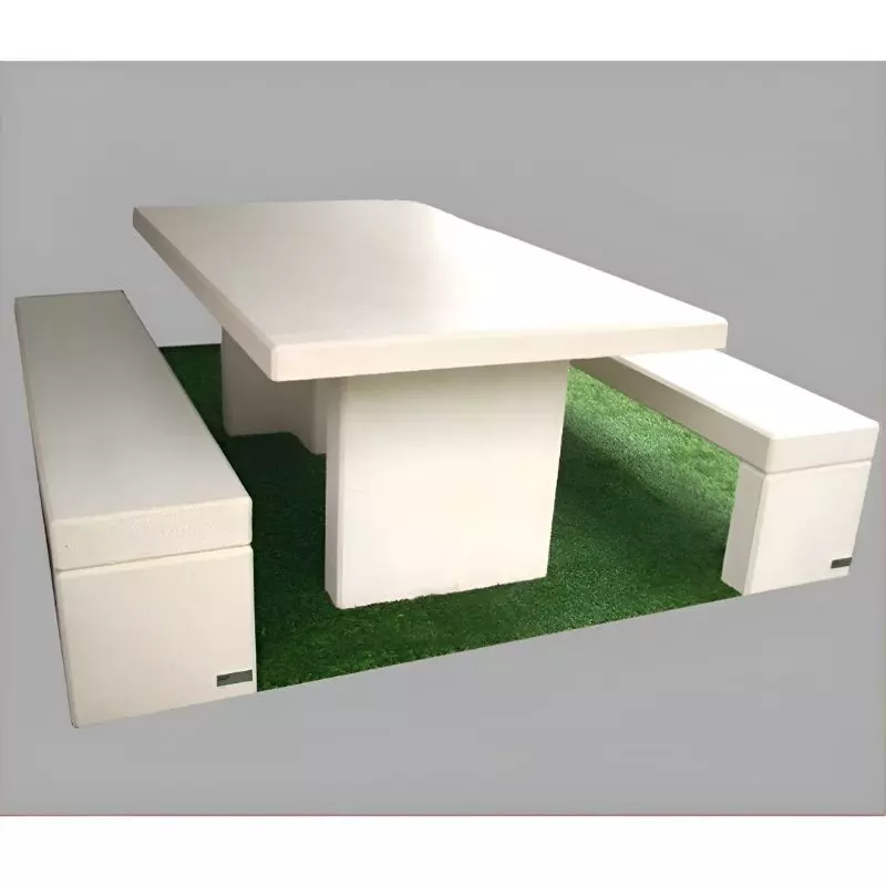 Ensemble table et bancs en béton blanc Ensemble table et bancs en béton blanc