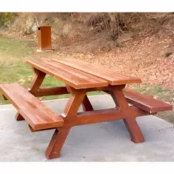 Table de pique-nique avec bancs intégrés béton, entièrement aspect bois
