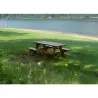Table de pique-nique en béton aspect bois sur aire de repos rurale