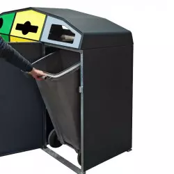 Poubelle de tri pour collectivités avec 3 bacs roulants Poubelle de tri pour collectivités avec 3 bacs roulants