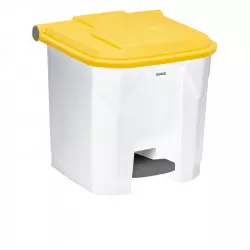 Poubelle intérieure de tri corps blanc avec couvercle jaune de 30 litres Poubelle intérieure de tri corps blanc avec couvercle jaune de 30 litres