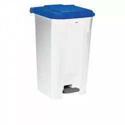 Poubelle à pédale de 100 litres coloris blanc et bleu Poubelle à pédale de 100 litres coloris blanc et bleu