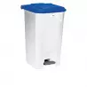 Poubelle à pédale de 100 litres coloris blanc et bleu