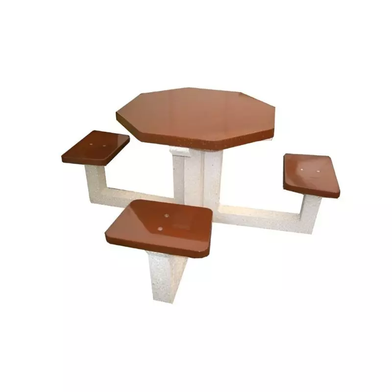Table avec 4 tabourets intégrés béton aspect bois Table avec 4 tabourets intégrés béton aspect bois