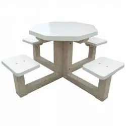 Table de pique-nique en béton avec 4 tabourets coloris blanc Table de pique-nique en béton avec 4 tabourets coloris blanc