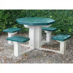 Table extérieur en béton 4 Places en béton plateau et assises coloris vert Table extérieur en béton 4 Places en béton plateau et assises coloris vert