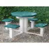 Table extérieur en béton 4 Places en béton plateau et assises coloris vert