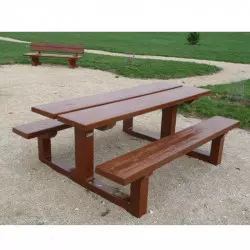 Table avec bancs en béton tout aspect bois Table avec bancs en béton tout aspect bois