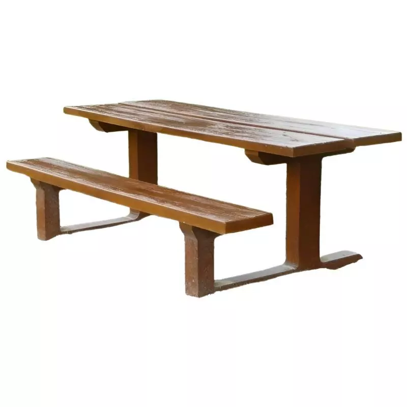 Table avec banc en béton, aspect bois, accessible PMR